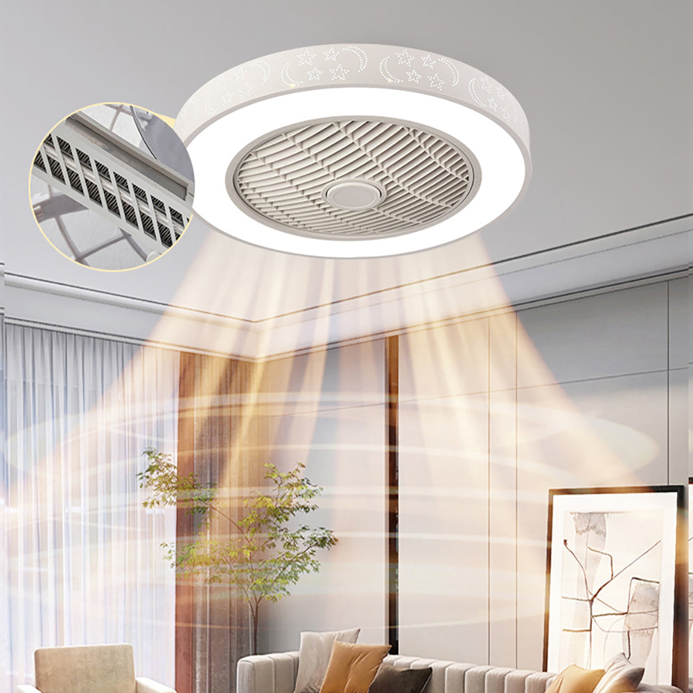 Round Ceiling Fan with Lights and Remote Control, Invisible Fan Blade, 21.6" W White Low Profile Light Fixture - Image 2