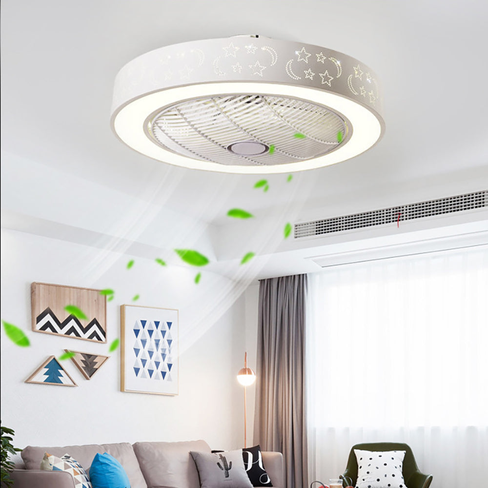 Round Ceiling Fan with Lights and Remote Control, Invisible Fan Blade, 21.6" W White Low Profile Light Fixture - Image 3