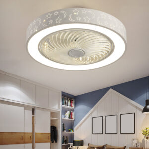 Round Ceiling Fan with Lights and Remote Control, Invisible Fan Blade, 21.6" W White Low Profile Light Fixture