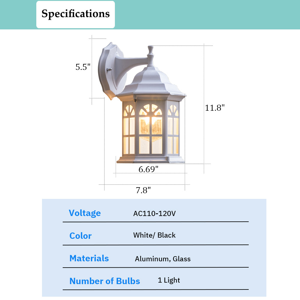 Outdoor Lantern Light - 1 Light Outdoor Wall Sconce with Glass Shade, Aluminum Body, Waterproof Porch Lantern, Garage Lamp - Image 12