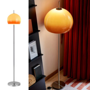 Glass Floor Lamp, Industrial Standing Lamp with Orange Dome Shade, Mid Century Tall Pole Standing Accent Lighting for Office Living Room Bedroom