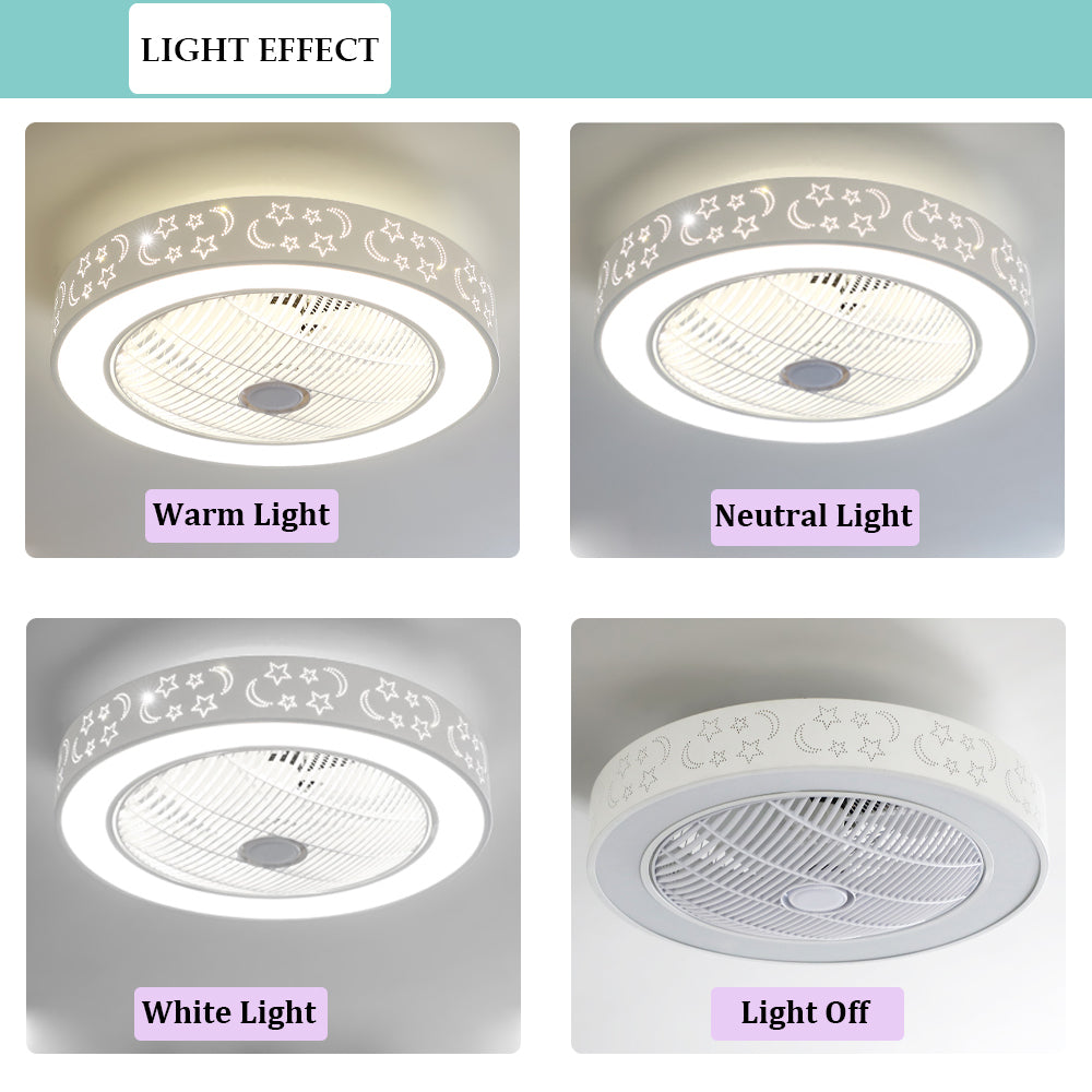 Round Ceiling Fan with Lights and Remote Control, Invisible Fan Blade, 21.6" W White Low Profile Light Fixture - Image 7